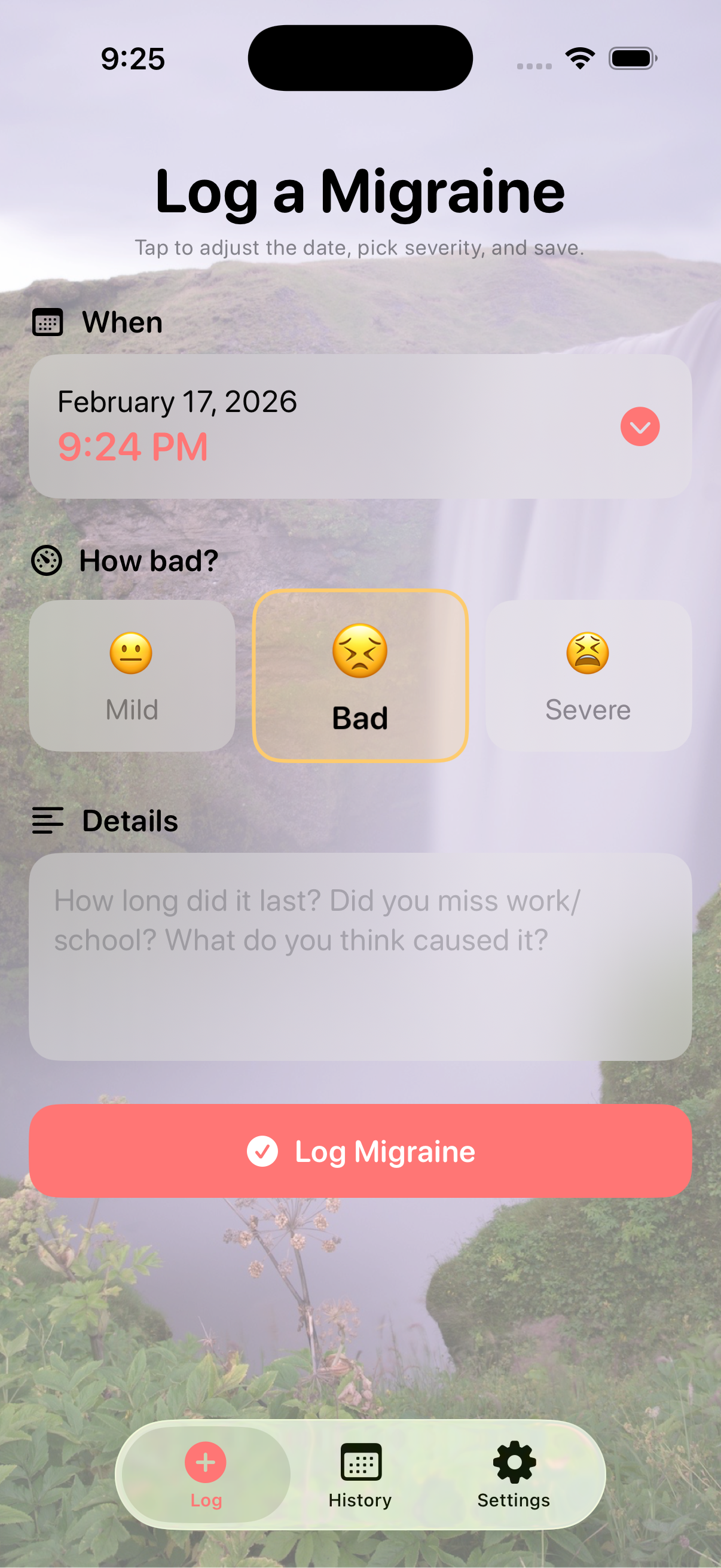 Migraine Logger - Custom theme